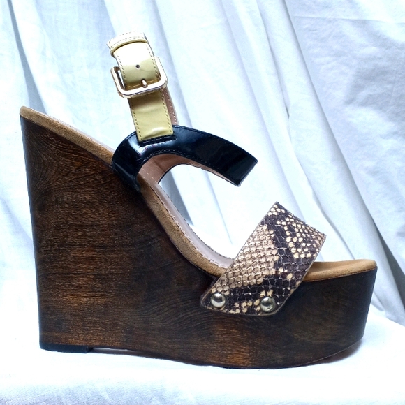 Jean-Michel Cazabat Shoes - Final Sale  - JEAN-MICHEL CAZABAT Snakeskin/Wood Platform Wedge